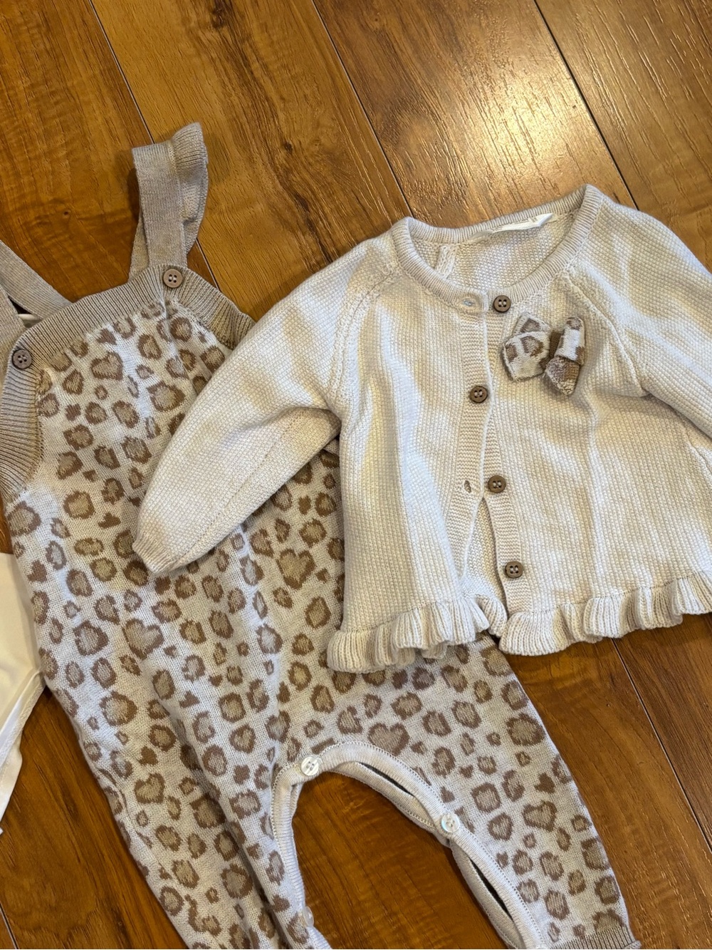 Mayoral Baby Girl Leopard Knit One-Piece Set with Cardigan
